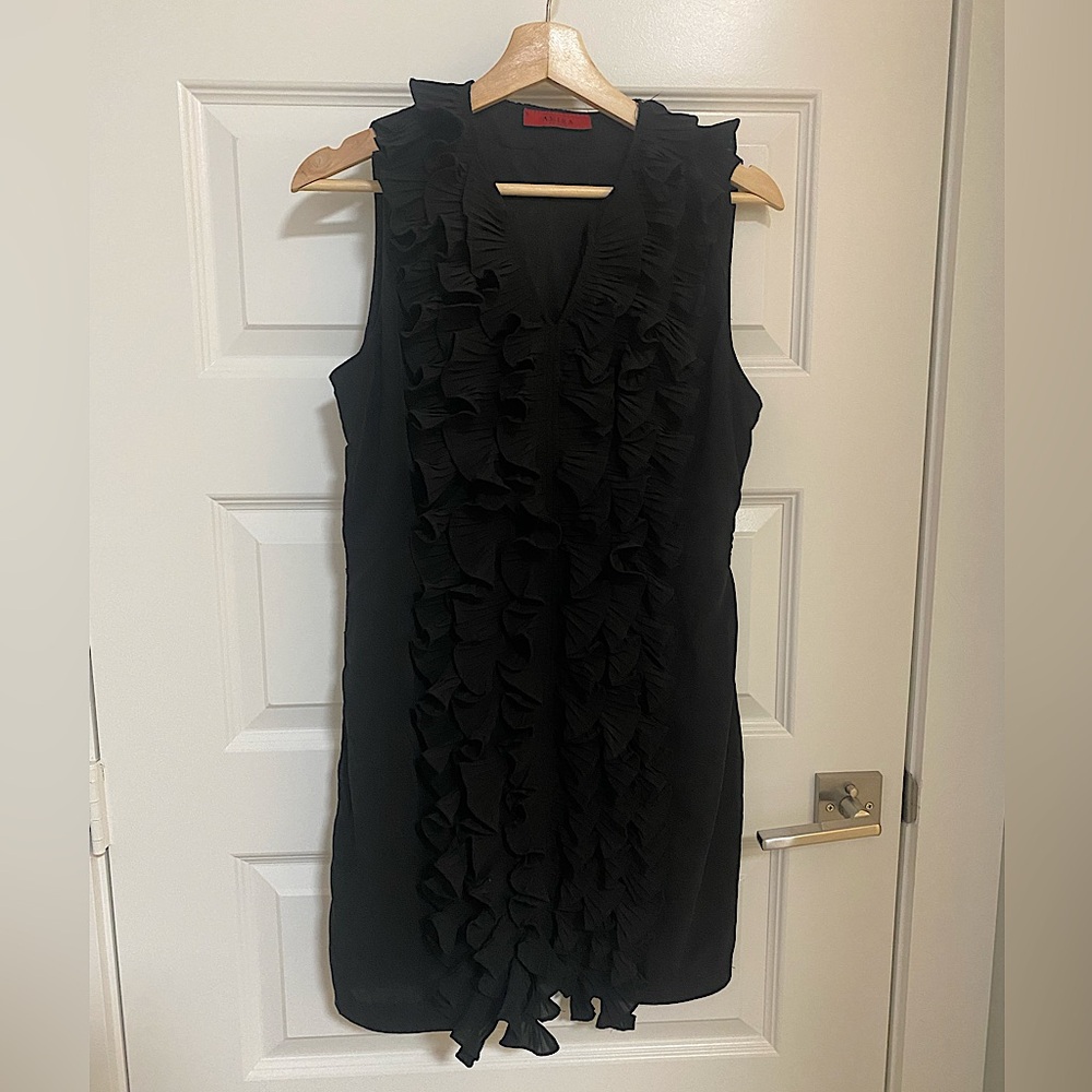 AKIRA Black Ruffle Detail Mini Dress Women's L